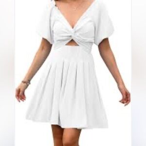 VICIALL Puff Sleeve Short Dress Off Shoulder Knot Front Hollow Out Sz L Women